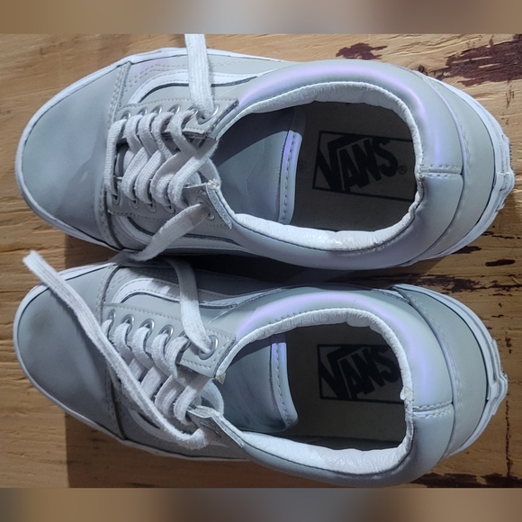 Womens's Vans Old Skool Gray & Purple Iridescent Pearl Leather Sneakers size 6 - Picture 4 of 5